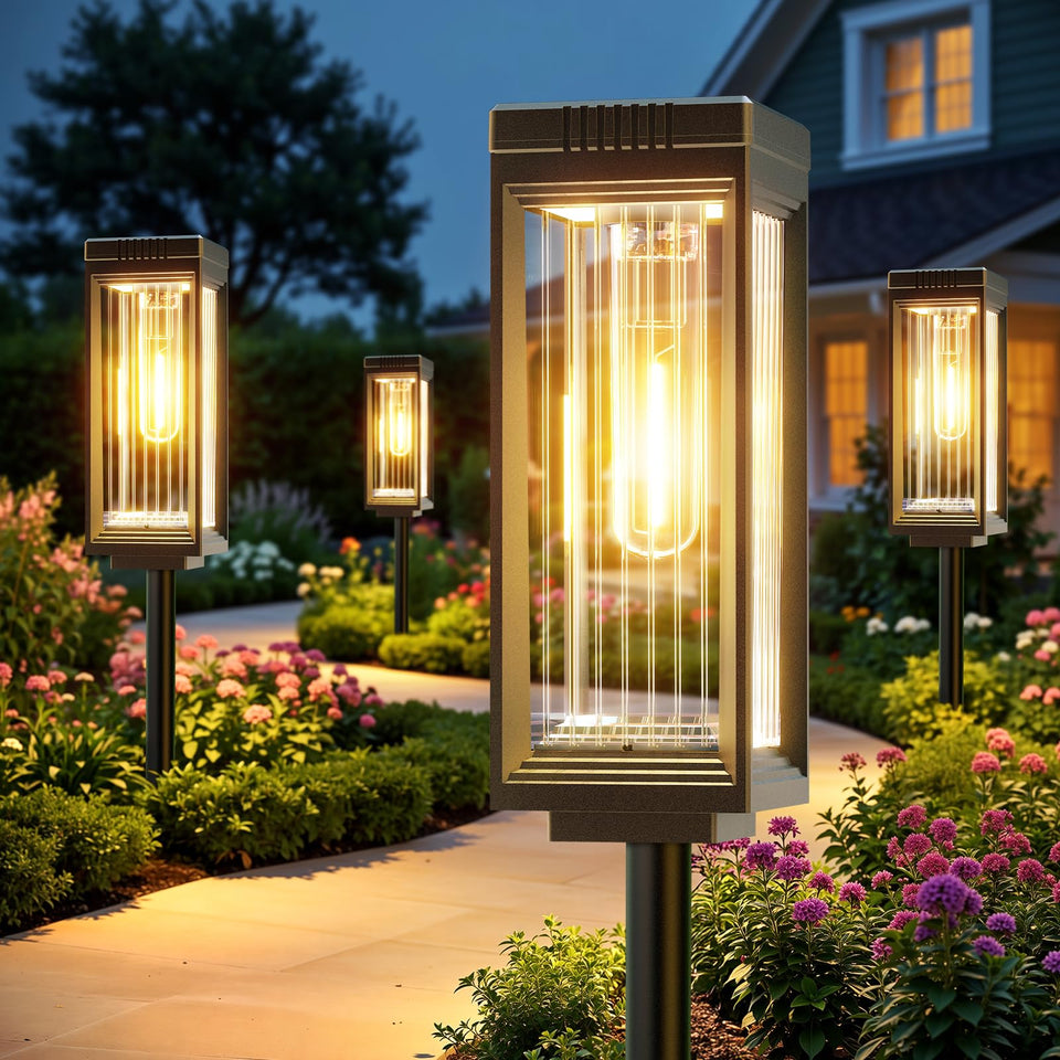 ELECLINK solar pathway lights striped shade for modern outdoor ambiance