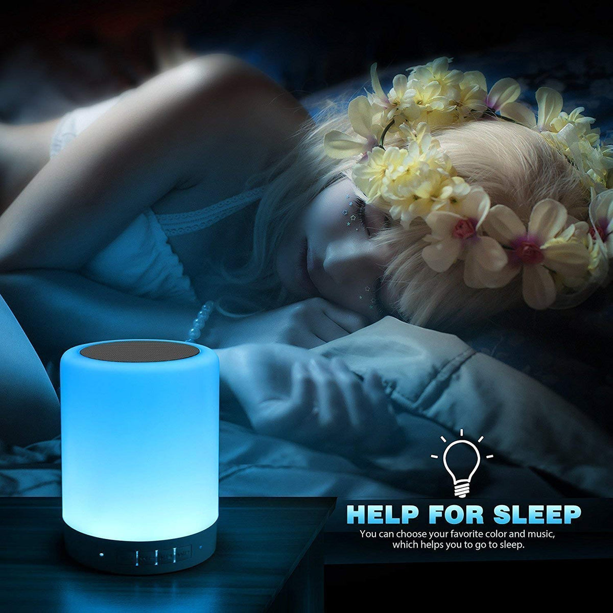 Elecstars Touch Bedside Lamp in color mode, six hues for mood lighting.