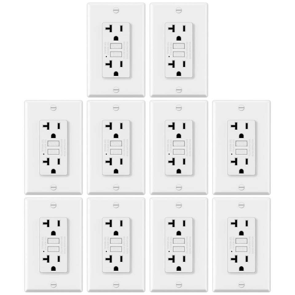 Electeck 10-pack GFCI outlets front view with slim profile for easy indoor installation