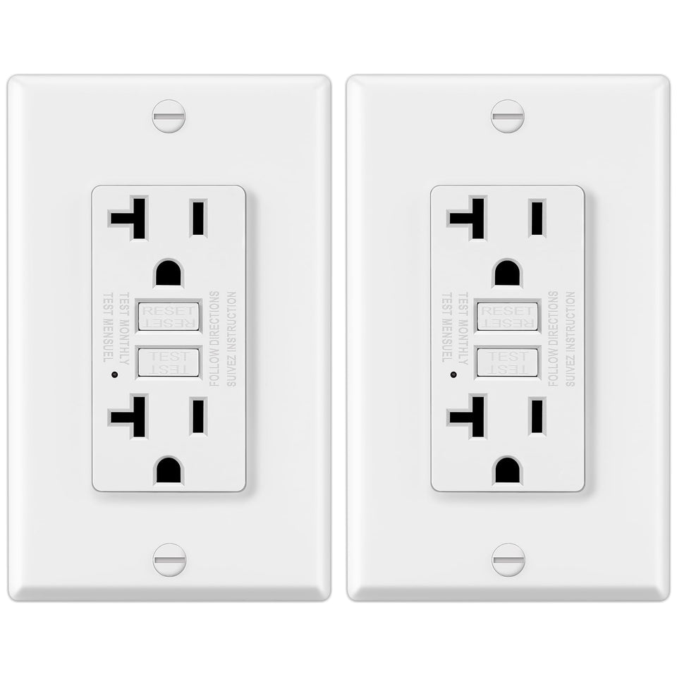 ELECTECK GFCI outlet front view shows compact design for easy installation.