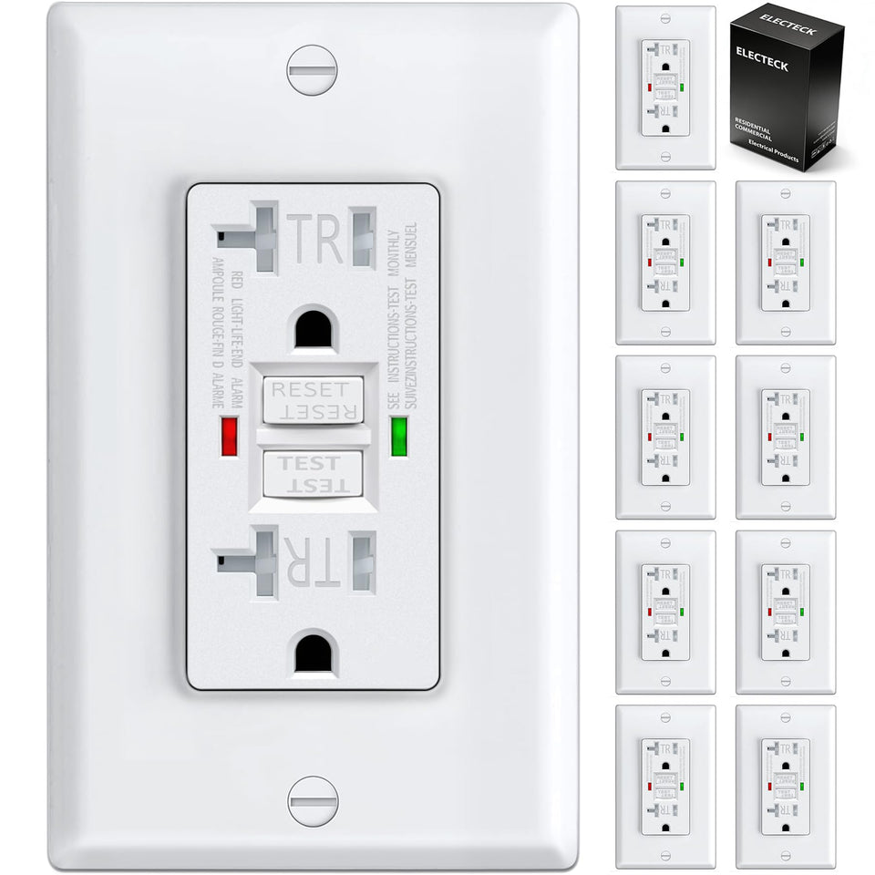 Electeck 20A GFCI outlet front view with quick protection