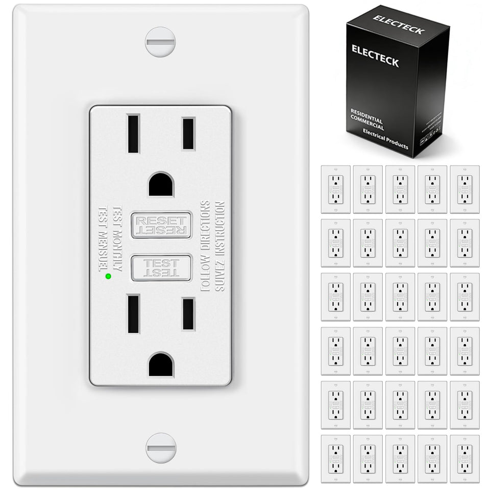 ELECTECK 30-pack GFCI outlets in white front view for indoor upgrades.