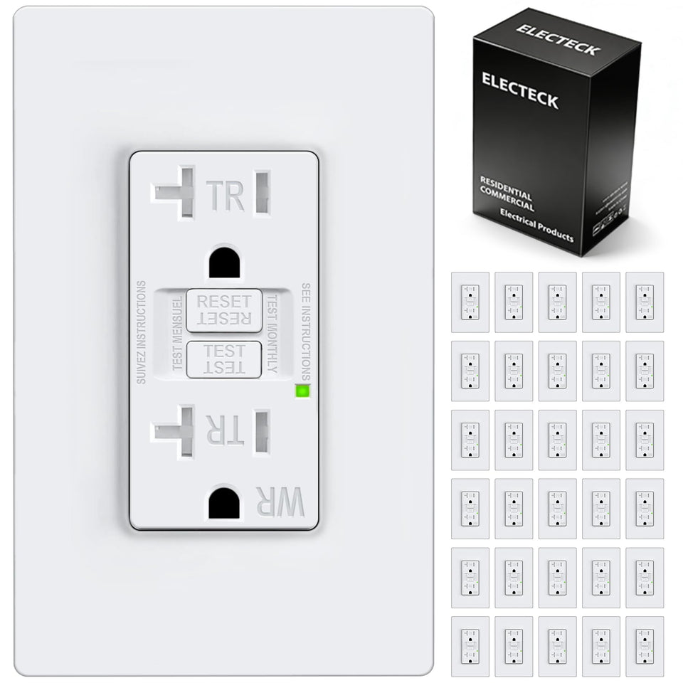 ELECTECK 30-pack GFCI outlets for outdoor use with weatherproof housing.