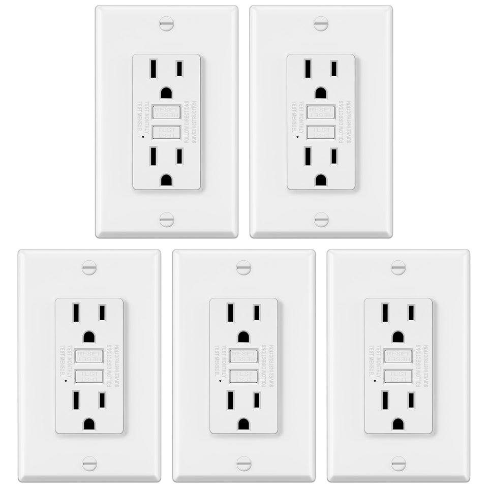 ELECTECK 5-pack GFCI outlets ready for indoor use with safety features.