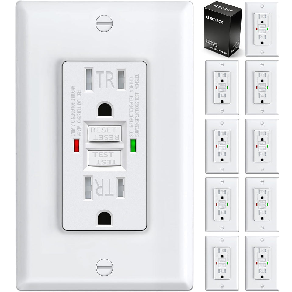 Electeck GFCI outlet front view showing compact design for safe home use.