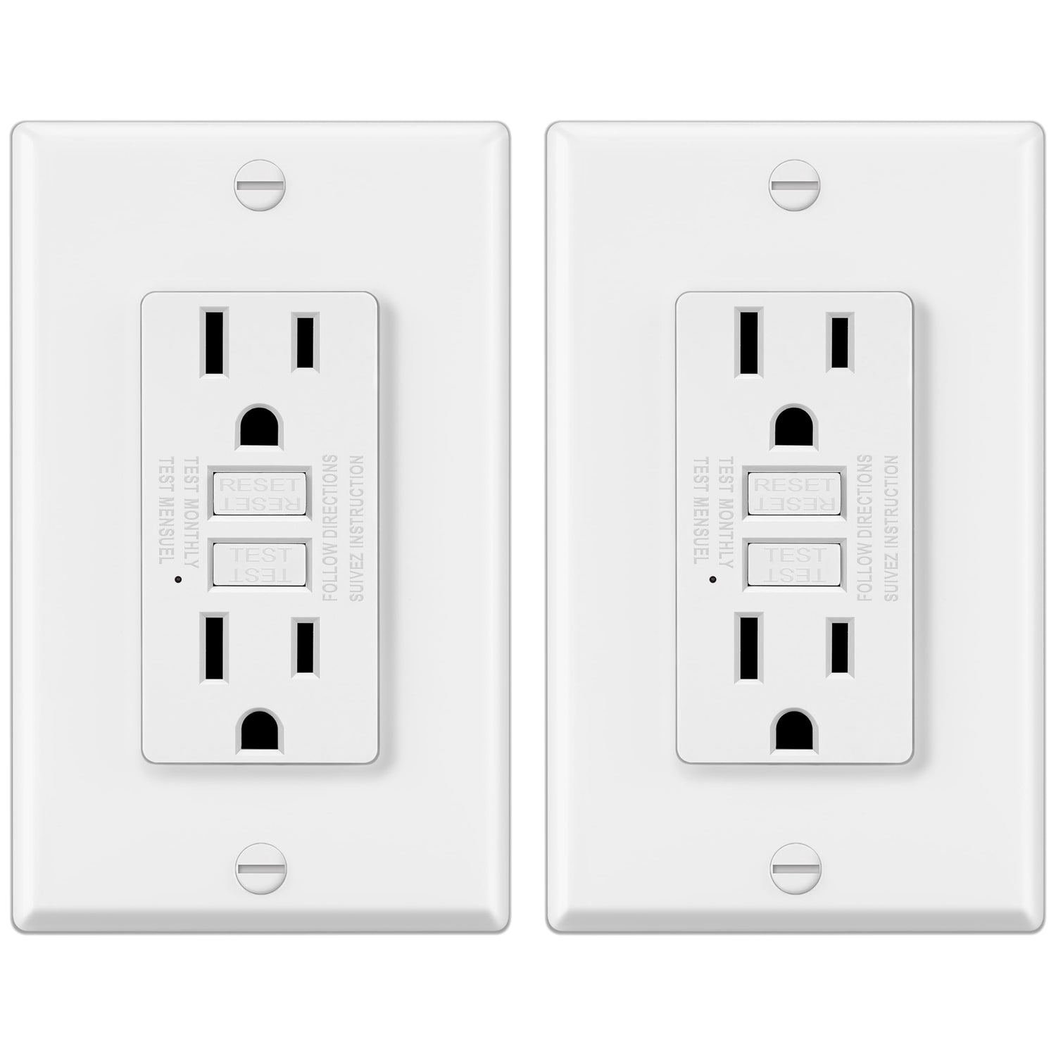 ELECTECK GFCI outlet front view with white finish for seamless wall integration.