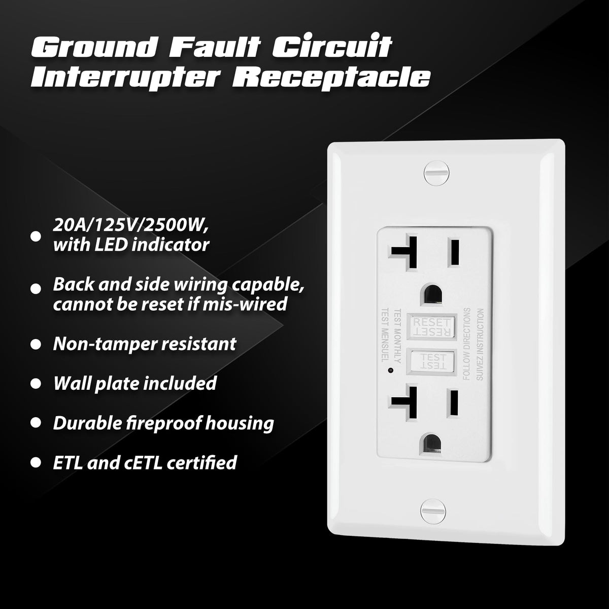 Electeck GFCI outlet with LED indicator shows power at a glance