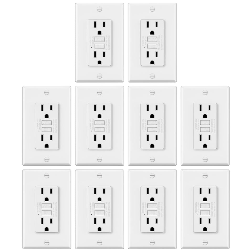 ELECTECK GFCI outlet front view in white with clean lines and status indicator.