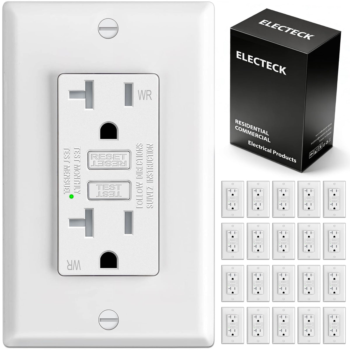 ELECTECK outdoor GFCI 20A ultra-slim outlet ready for weatherproof patios.