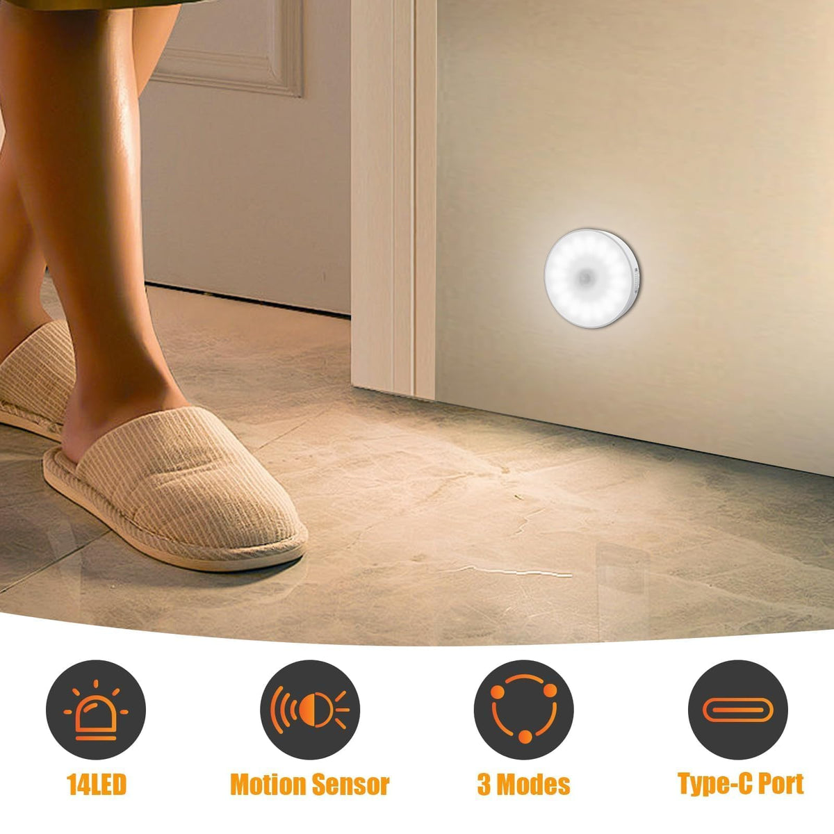 Electight USB rechargeable night light providing cordless convenience for closets