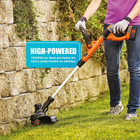 ELECtrysium battery inserted into a Black & Decker tool for compatibility.