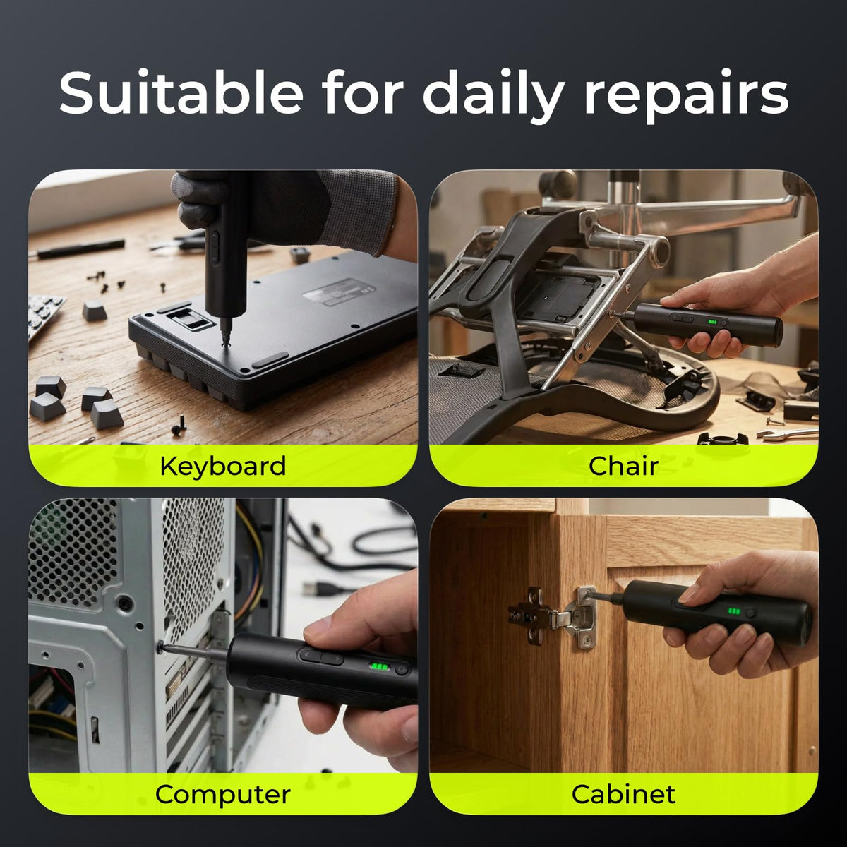 ELEGOO cordless screwdriver in use for precise quick fixes.