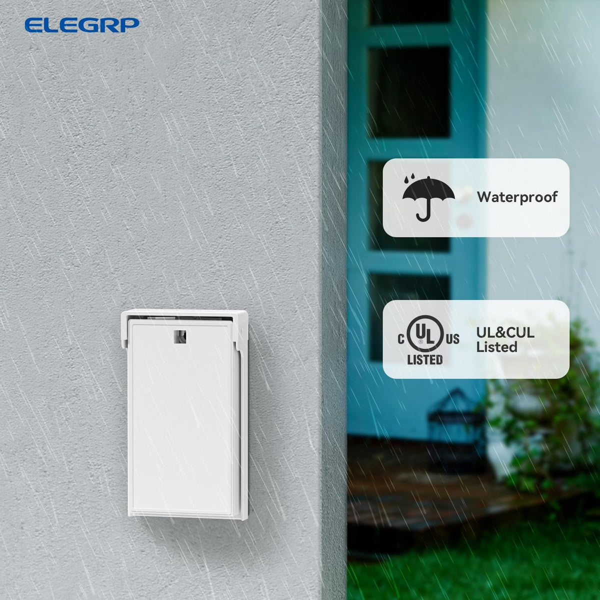 ELEGRP 1-gang vertical cover shown with standard wall plate dimensions.
