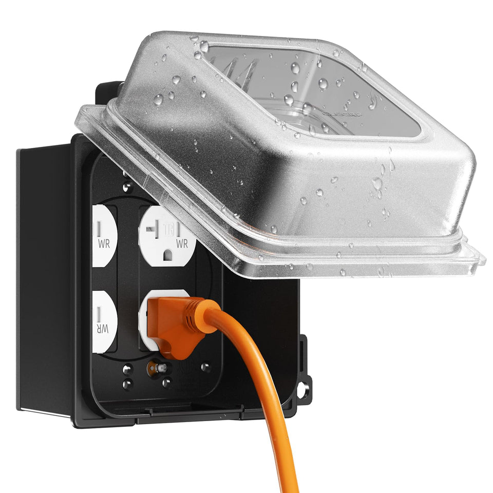 ELEGRP 2-gang outdoor cover front view protecting GFCI outlets from rain