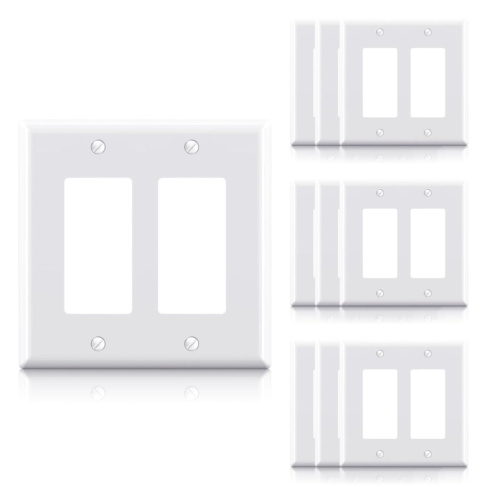 ELEGRP 2-Gang wall plate glossy white closeup, durable and easy to clean
