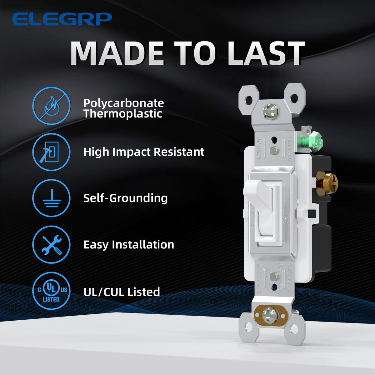 ELEGRP 3-way toggle switch back view highlighting compact form.