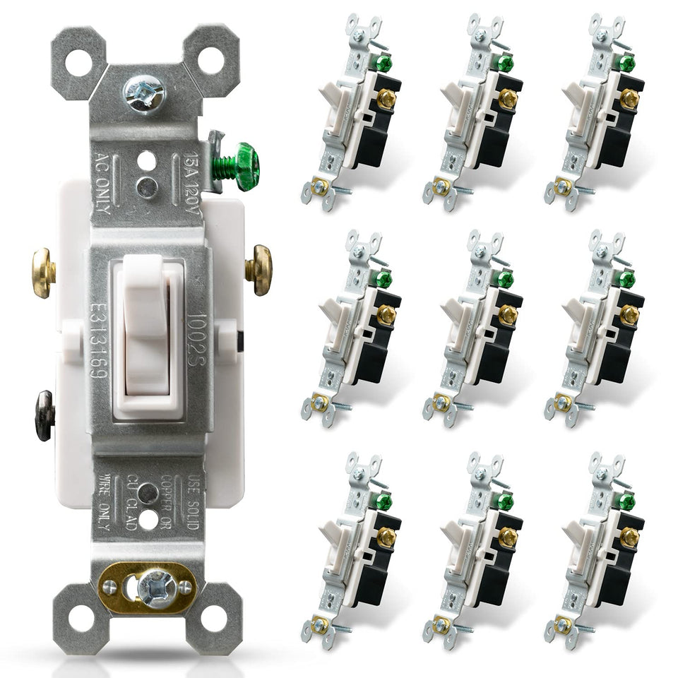 ELEGRP 3-way toggle switch front view, 15A rating for reliable residential lighting control.