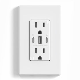 ELEGRP 30W three-port USB wall outlet front view in matte white, ideal for tidy charging.