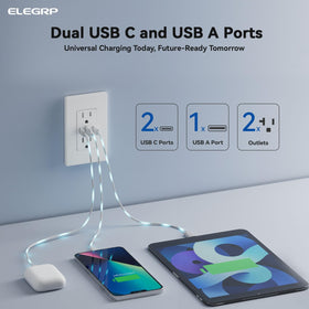 ELEGRP 30W three-port USB wall outlet with screwless wall plate for seamless look.