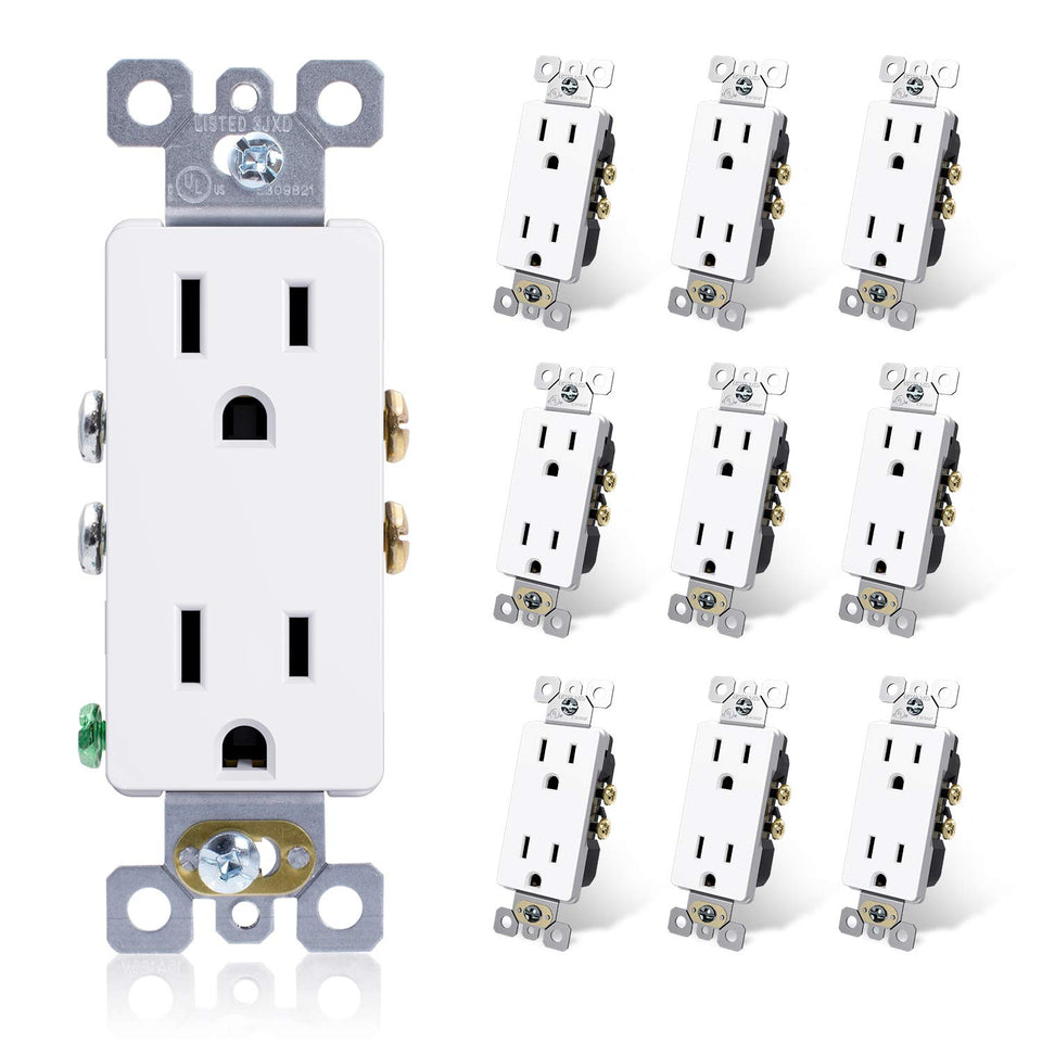 ELEGRP Decorator Receptacle front view showing glossy white finish and accessible outlet