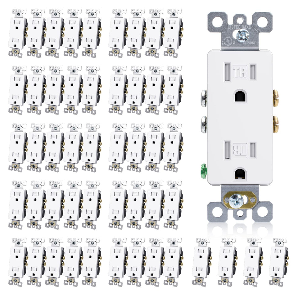 ELEGRP decorator wall outlet glossy white face provides a seamless finish.
