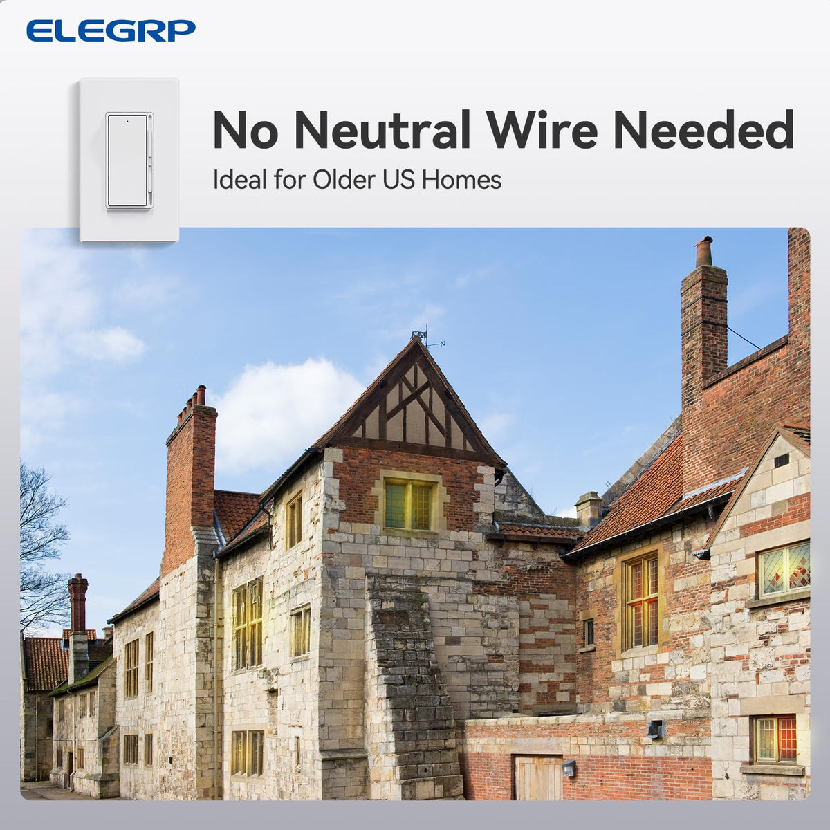Locator light on ELEGRP dimmer helps locate the switch in the dark