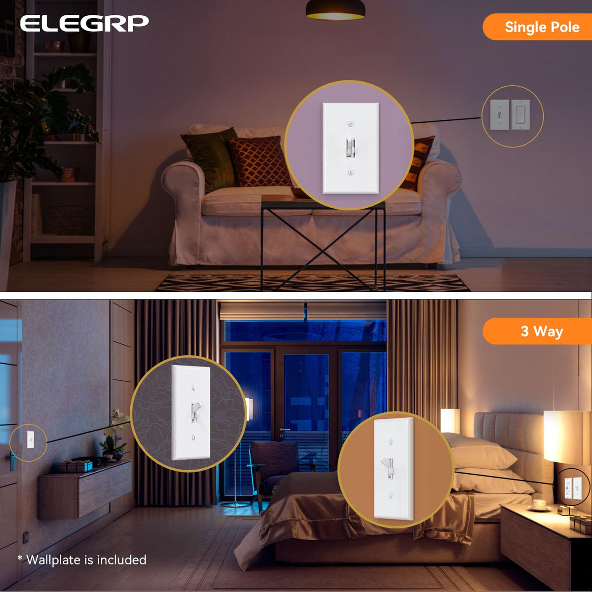 ELEGRP dimmer switch single-pole or 3-way setup for flexible circuits