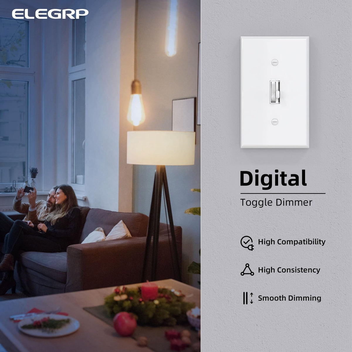 Dimmer installed in wall box with included wall plate for a clean finish