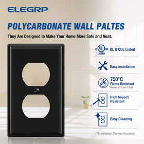 ELEGRP glossy black wall plate with soil-resistant finish for easy cleaning.