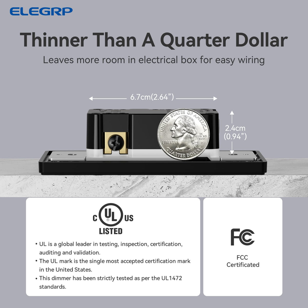 ELEGRP easy-install image highlights no neutral wire and quick 15-minute setup