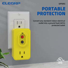 ELEGRP indoor-use GFCI adapter protecting outlets indoors
