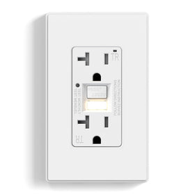 ELEGRP GFCI nightlight outlet front view showing built in illumination for dark spaces.