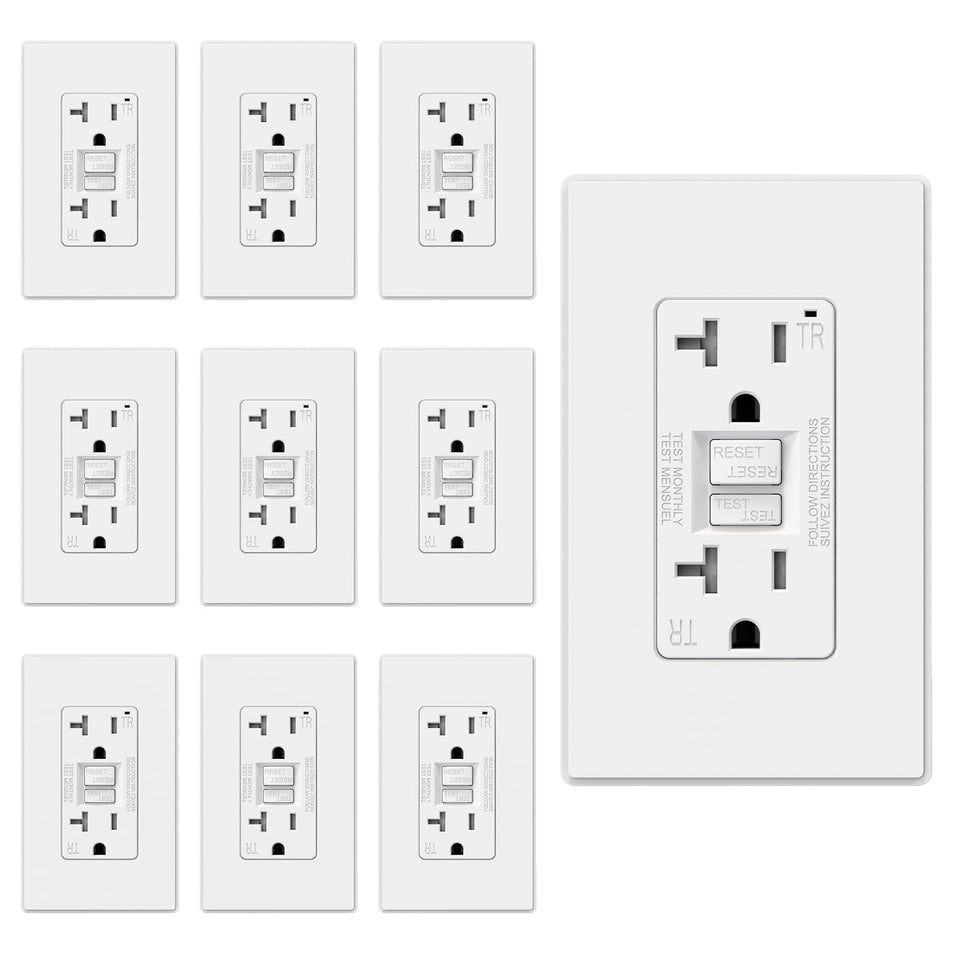 ELEGRP GFCI outlet 20A face view with tamper-resistant protection for homes