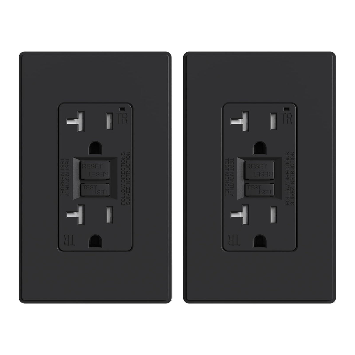 ELEGRP GFCI outlet front view with slim profile for easy installation.