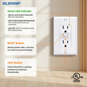 ELEGRP GFCI outlet durable thermoplastic for long-lasting use