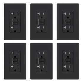 ELEGRP GFCI outlet front view showing slim matte black design for tight spaces.