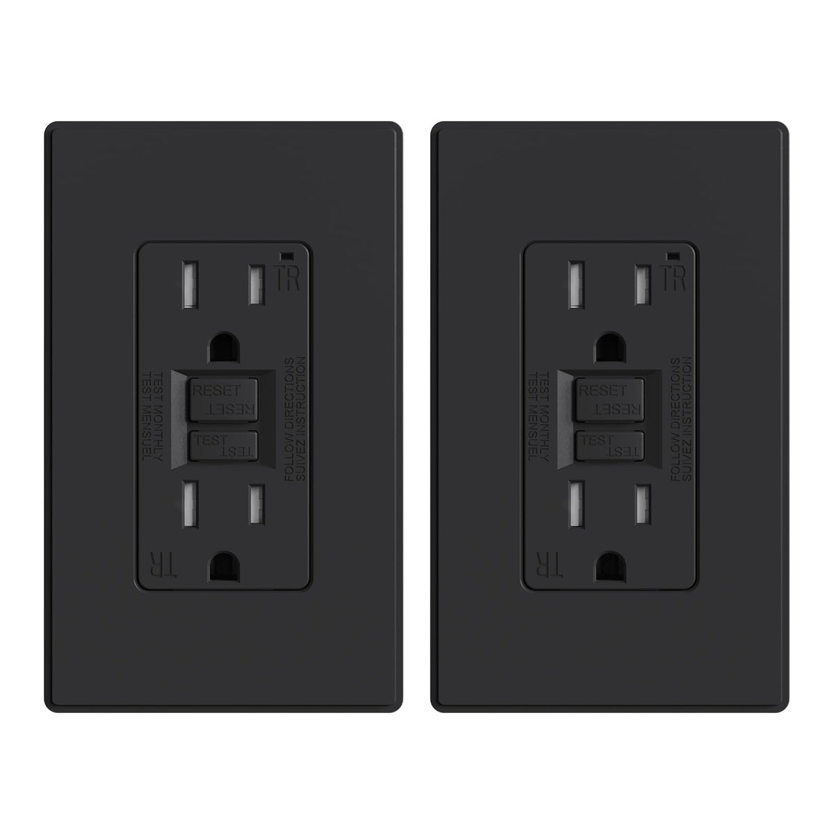 ELEGRP GFCI outlet front view showing slim, protected design