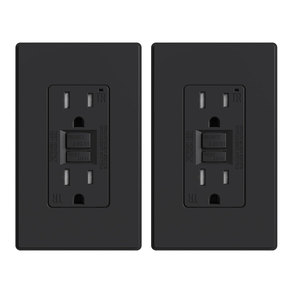 ELEGRP GFCI outlet front view showing slim, protected design