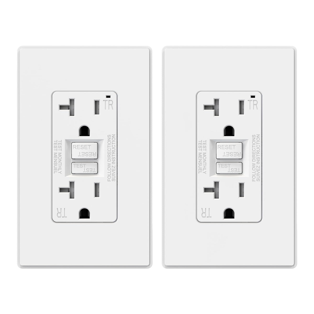 ELEGRP GFCI outlet front view with slim profile for tight spaces.