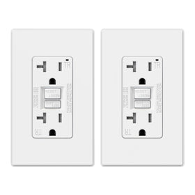 ELEGRP GFCI outlet front view with slim profile for tight spaces.