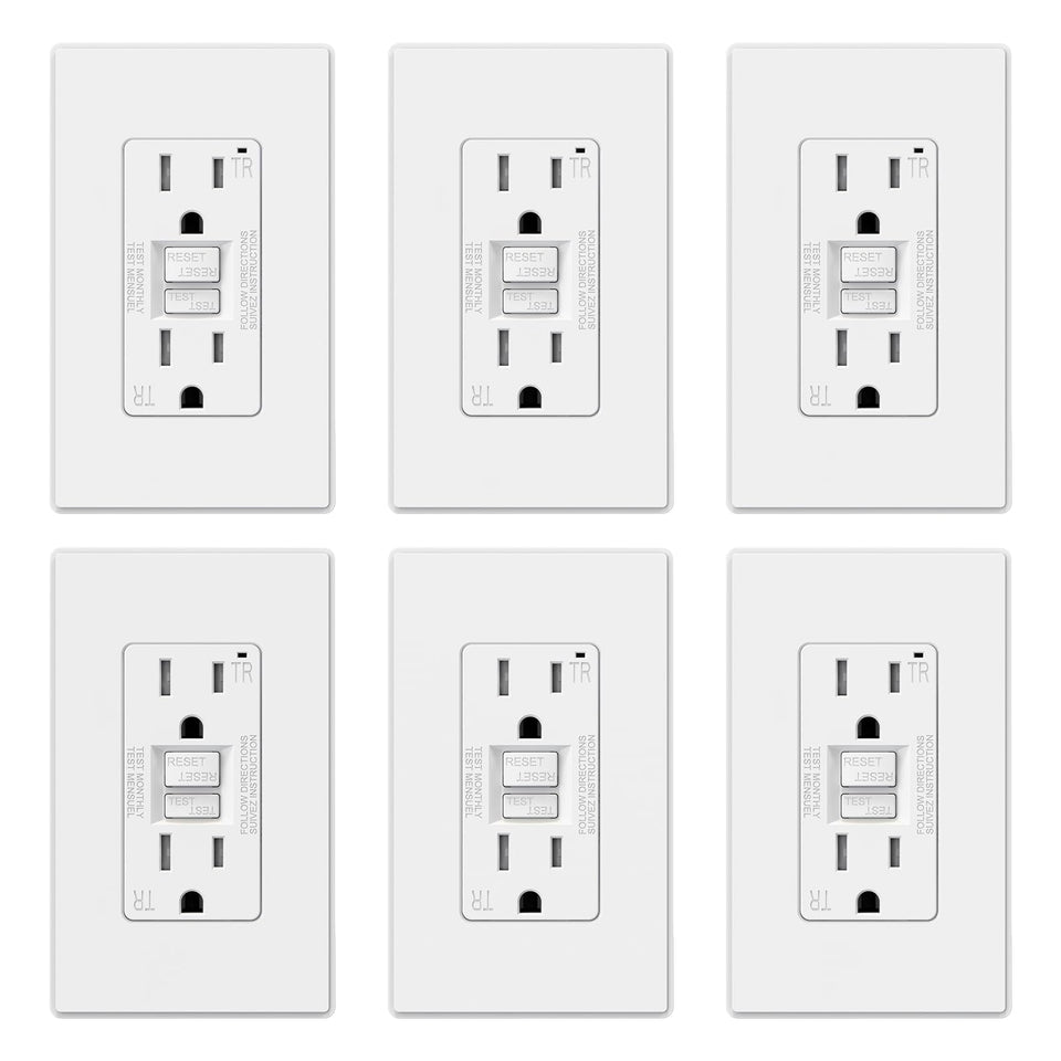 ELEGRP GFCI outlet thinner design close-up for easy wall installation.