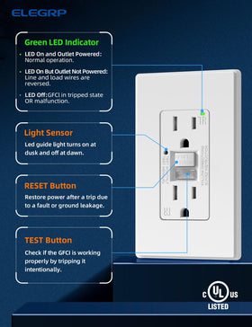 ELEGRP GFCI UL-listed outlet with proven safety standards.