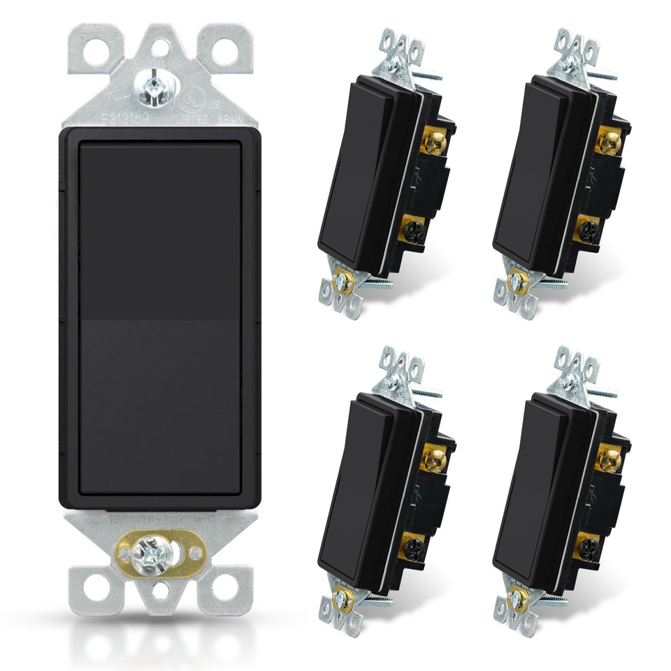 ELEGRP matte black 3-way decorator switch close-up on wall plate for easy lighting control.