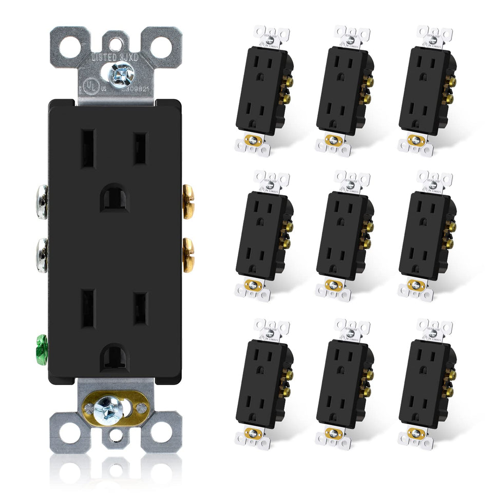 ELEGRP Matte Black Decorator Receptacle front view with flush wall fit