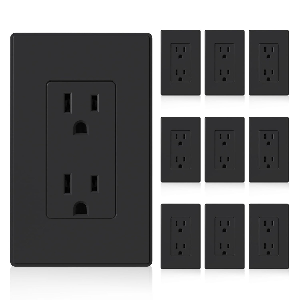 ELEGRP matte black outlet front view for easy access in modern spaces.