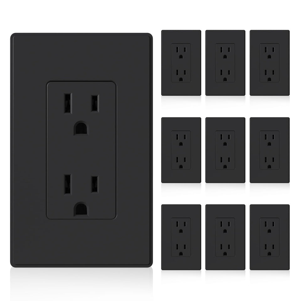 ELEGRP matte black outlet front view for easy access in modern spaces.
