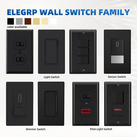 ELEGRP matte black single-pole switch back clip shows self-grounding compatibility.