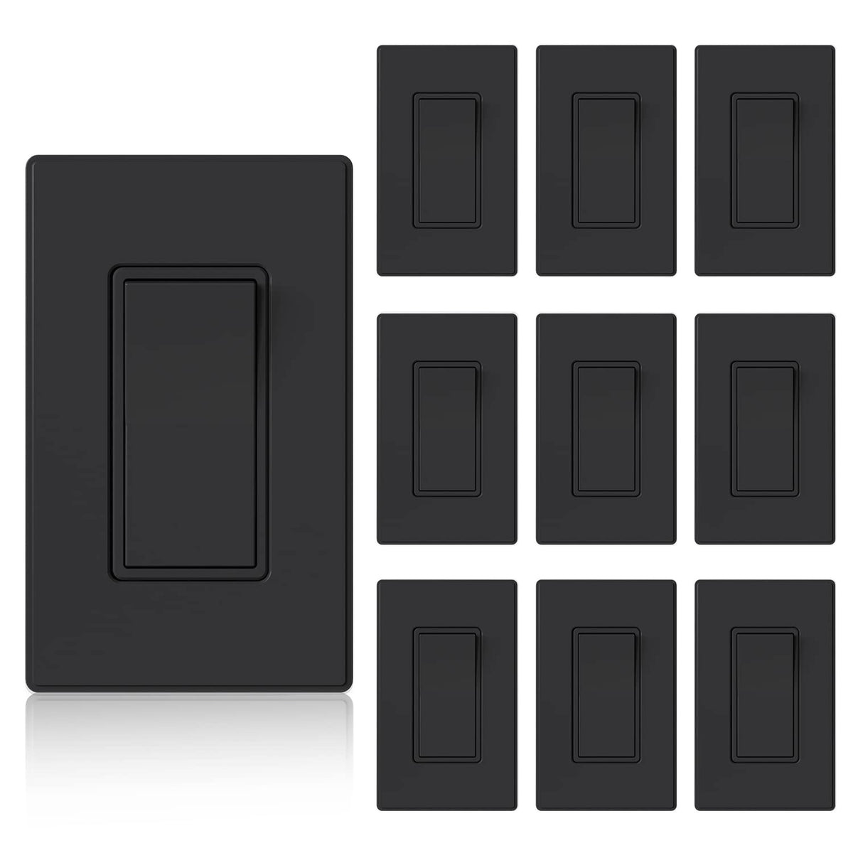 ELEGRP matte black single-pole decorator switch front view for easy on/off control in living spaces