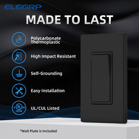 ELEGRP matte black switch with wall plate included for a seamless flush mount