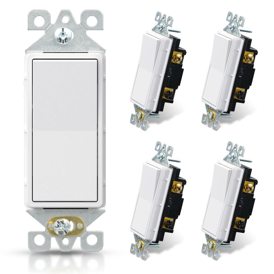 ELEGRP Matte White 3-Way Decorator Switch paddle in wall for flexible lighting control.